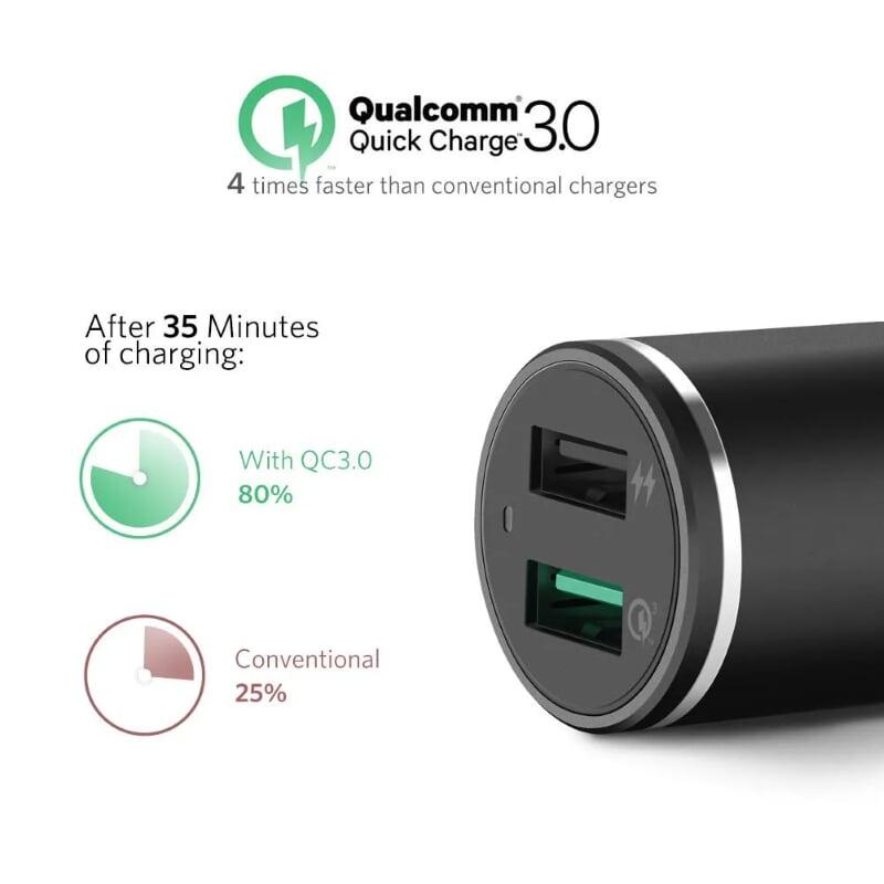 Ugreen UG50421CD130TK QC3 30W 5.4A màu đen sạc xe hơi hỗ trợ usb quick charge 3.0 3A và iSmart 2.4A - HÀNG CHÍNH HÃNG