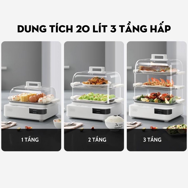 Nồi Hấp Điện 3 Tầng Xiaomi Zhenmi ZMZG-11 Dung Tích 20 Lít 6 Chương Trình Hấp Với Công Suất 1600 W - Hàng Nhập Khẩu