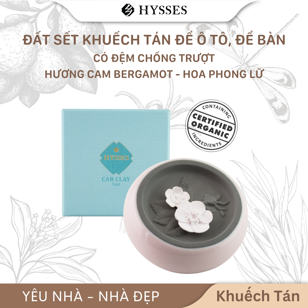 Đất Sét Khuếch Tán Tinh Dầu Cao Cấp Hysses Cherry Blossoms Clay Dùng Để Bàn Hoặc Xe, Có Đệm Chống Trượt Với Hương Cam Bergamot và Hoa Phong Lữ Hữu Cơ Tự Nhiên