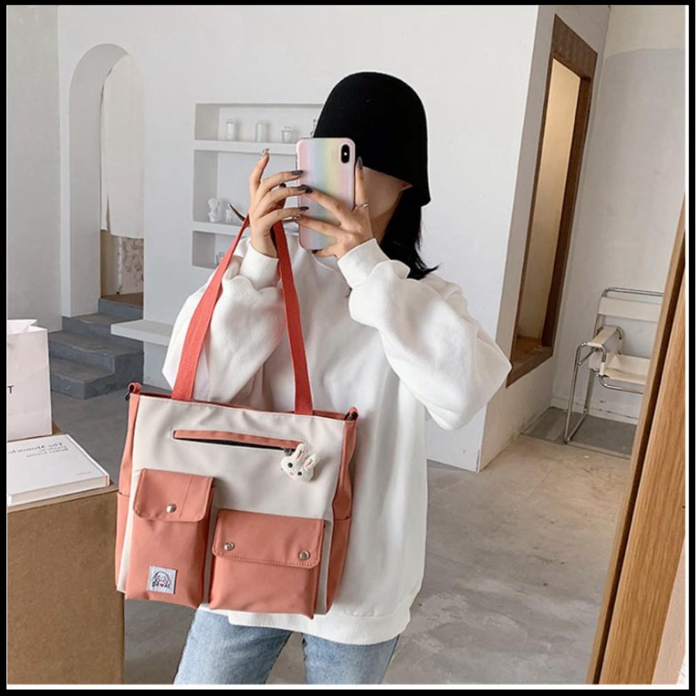 Túi Vải Đeo Vai Canvas Phong Cách Hàn Quốc Cho Nữ
