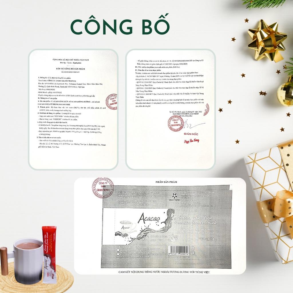 Bột cacao uống liền Không Đường ACACAO giàu dinh dưỡng-Chuẩn HACCP thùng 24 hộp 11 gói x 14g