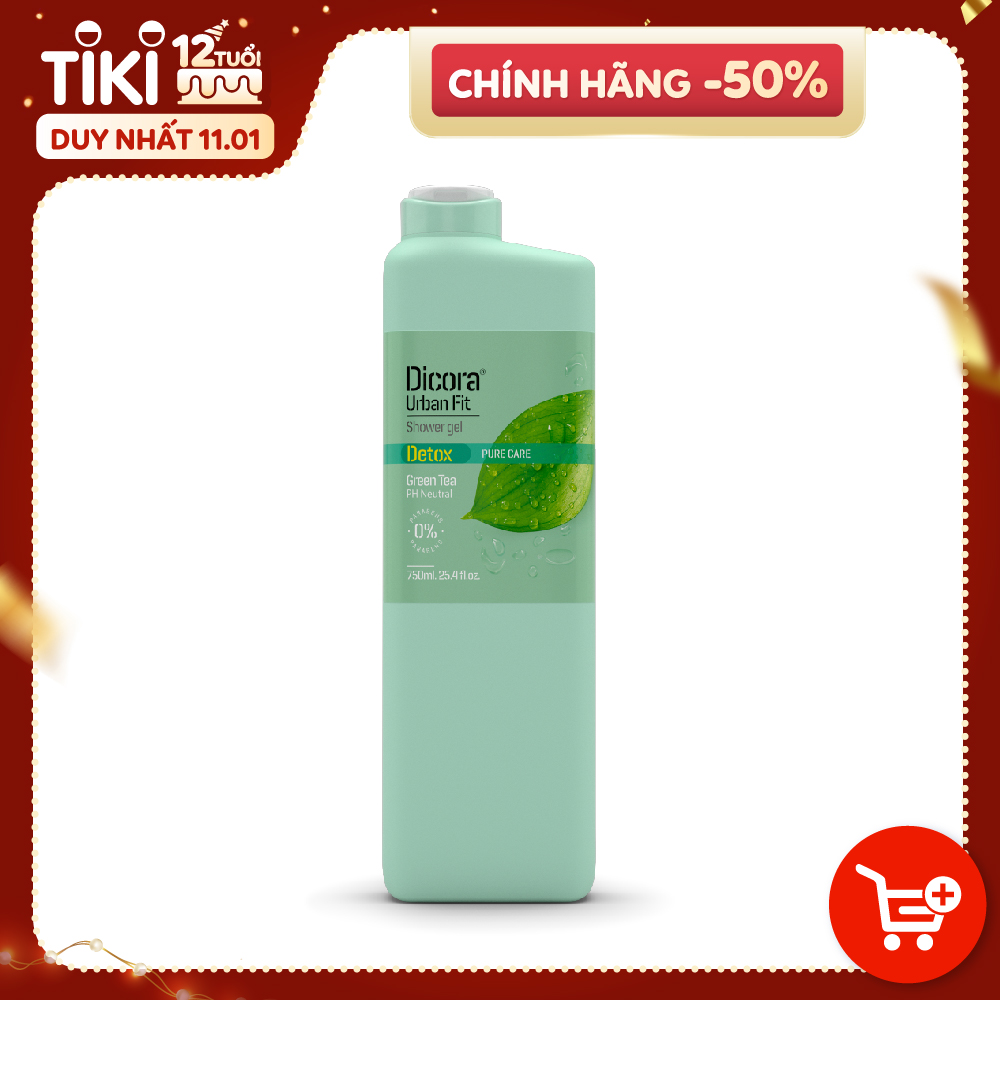 Sữa tắm Detox Dicora Urban Fit pure care green tea trà xanh nuôi dưỡng và dưỡng ẩm cho da 750ml