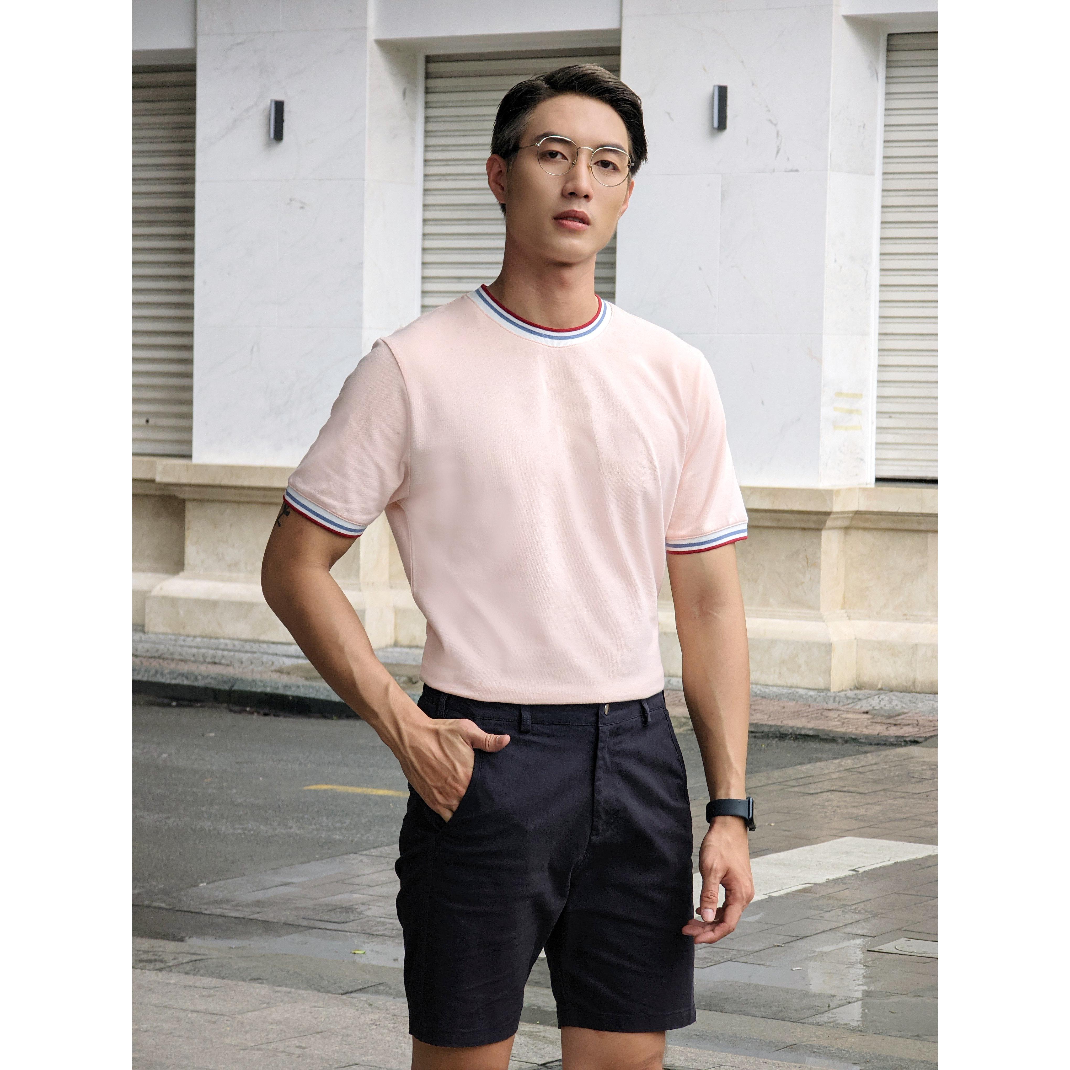 Áo Thun Ngắn Tay Cổ Tròn Hồng Nhạt Chất Pique BY COTTON Tee Pique Light Pink