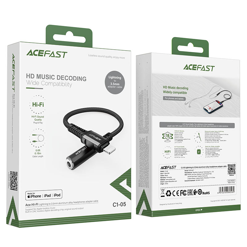 Cáp chuyển LN qua Audio 3.5mm ACEFAST C1-06/C1-05 Male/Female - Hàng Chính Hãng