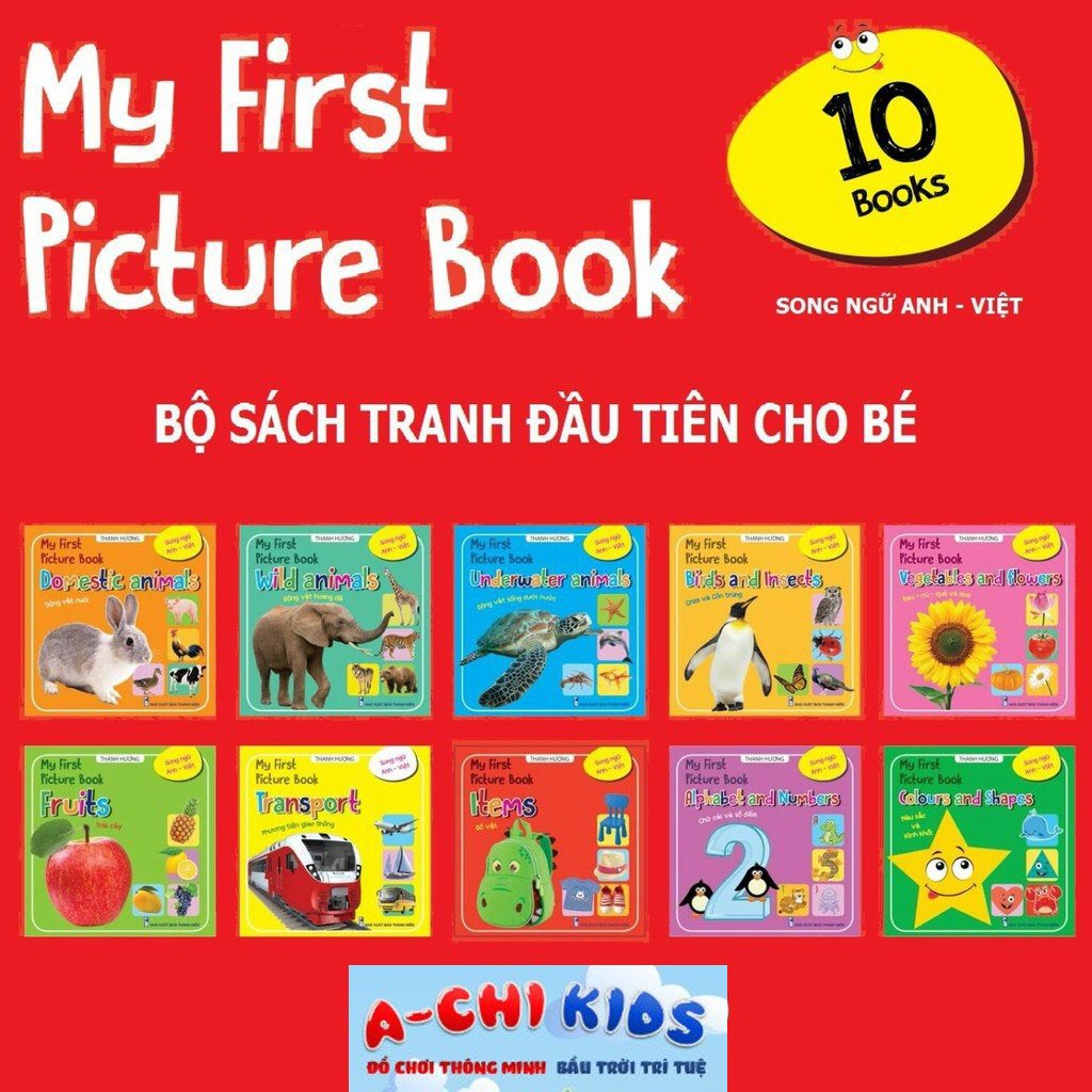 Bộ 10 Cuốn Thư Viện Hình Ảnh Đầu Tiên Chủ Đề Song Ngữ Có Phiên Âm Cho Bé Nhận Biết Thế Giới Xung Quanh