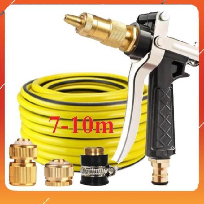 ️Evoucher Bộ dây vòi xịt nước rửa xe, tưới cây , tăng áp 3 lần, loại 7m, 10m 206236 đầu đồng, cút đồng,nối đồng