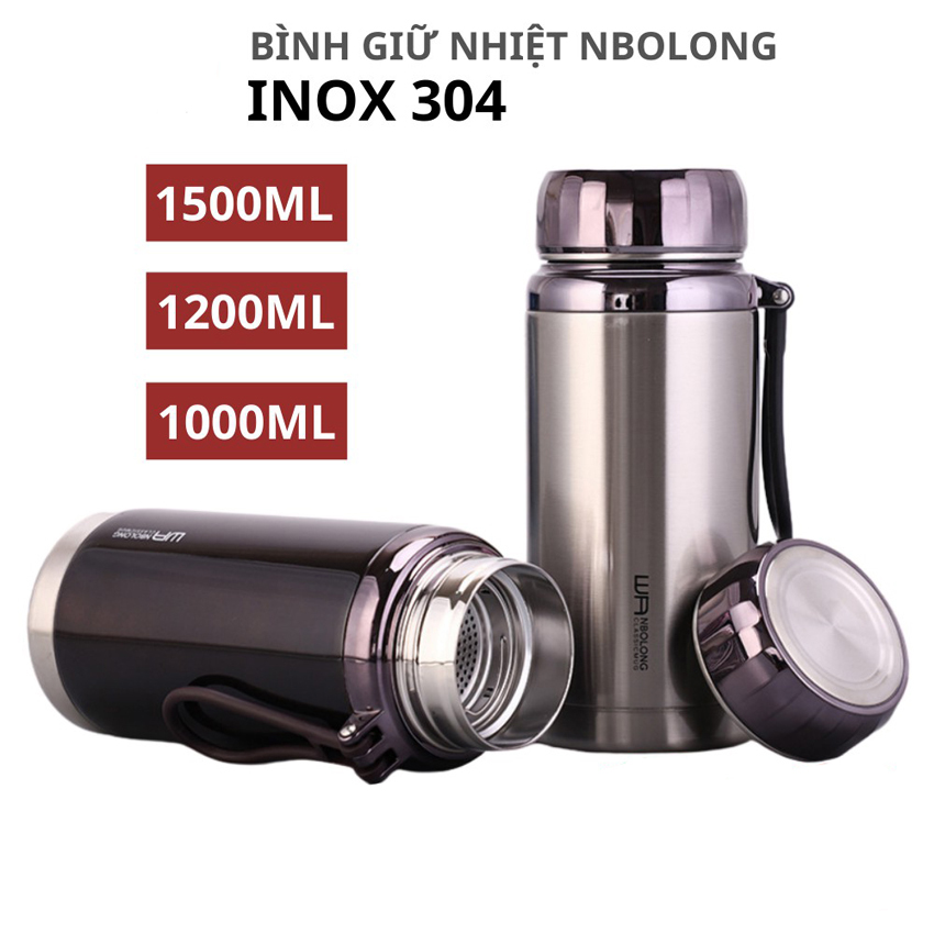 Bình giữ nhiệt kim cương 1500ML nắp đậy chặt chống rỉ sét giữ nhiệt nóng lạnh tốt 6 - 8h có quai đeo chắc chắn thiết kế sang trọng mầu sắc thanh lịch tiện lợi 1 lưới lọc inox pha trà