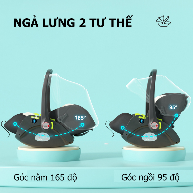 Nôi xách tay kiêm ghế ô tô cho bé từ 0 đến 18 tháng tuổi, trọng lượng chỉ 5kg, có tư thế nằm ngả 165 độ cho bé ngủ