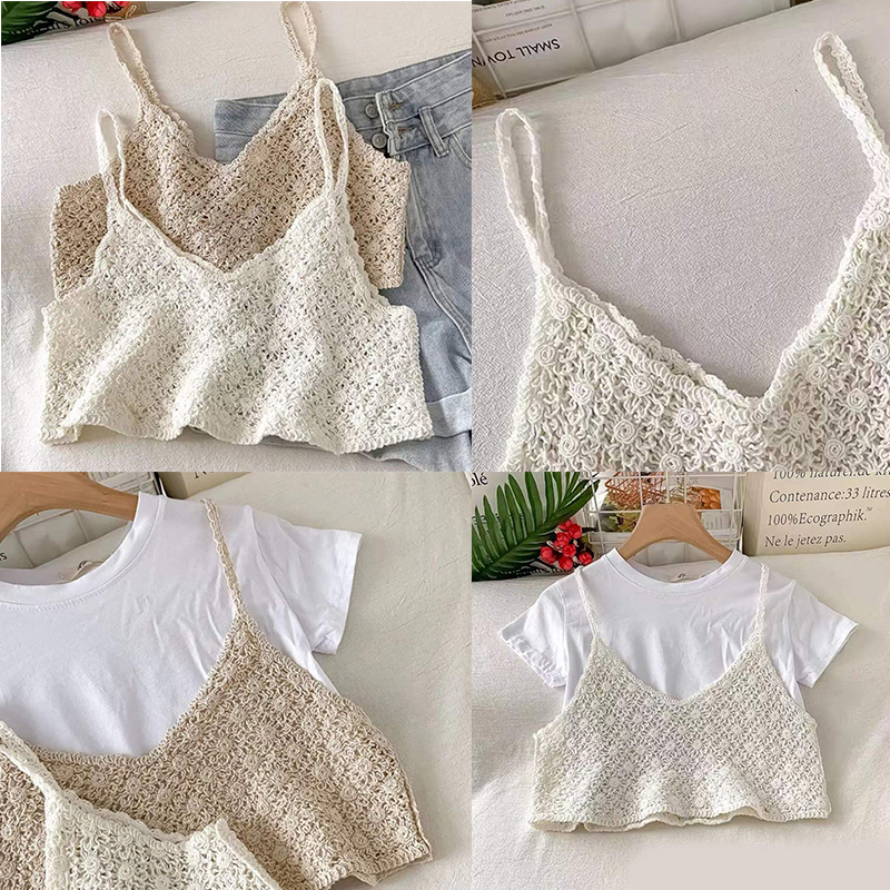 Áo len 2s croptop nữ cổ V đan móc Quảng Châu LS_AL074