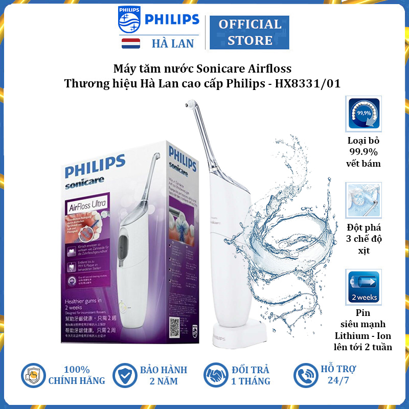 Máy tăm nước thương hiệu cao cấp Philips Sonicare Airfloss HX8331/01 - Hàng Chính Hãng