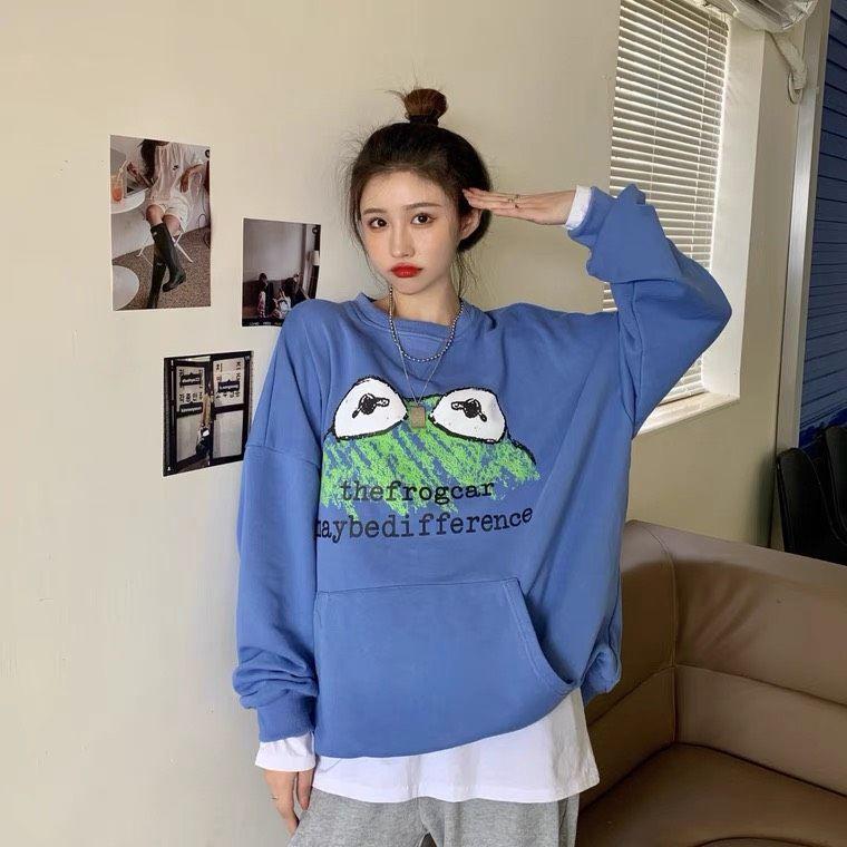 Áo Sweater Nỉ Ngoại In Hình Mắt Ếch
