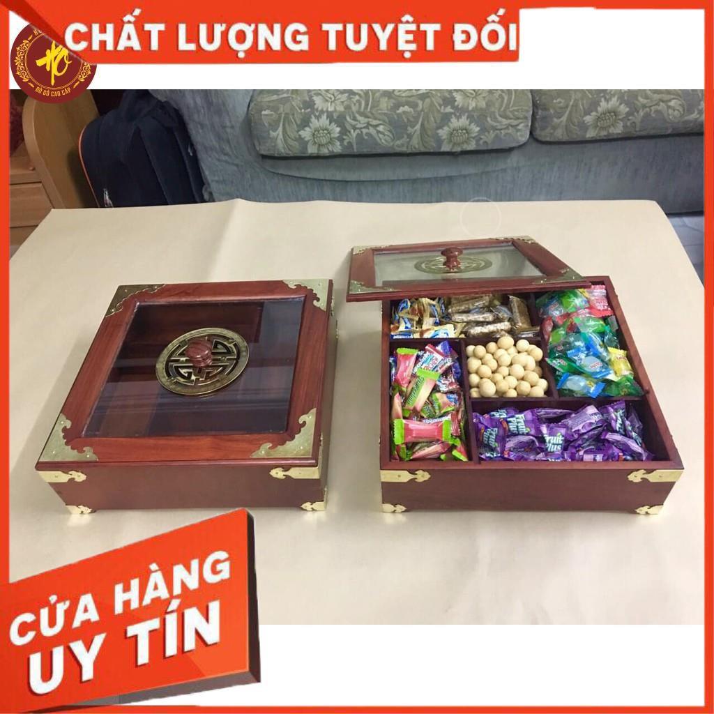 Khay Đựng Bánh Kẹo Ngày Tết bằng Gỗ Hương Cao Cấp Vuông Kính Bọc Đồng - BẢO HÀNH 1 ĐỔI 1