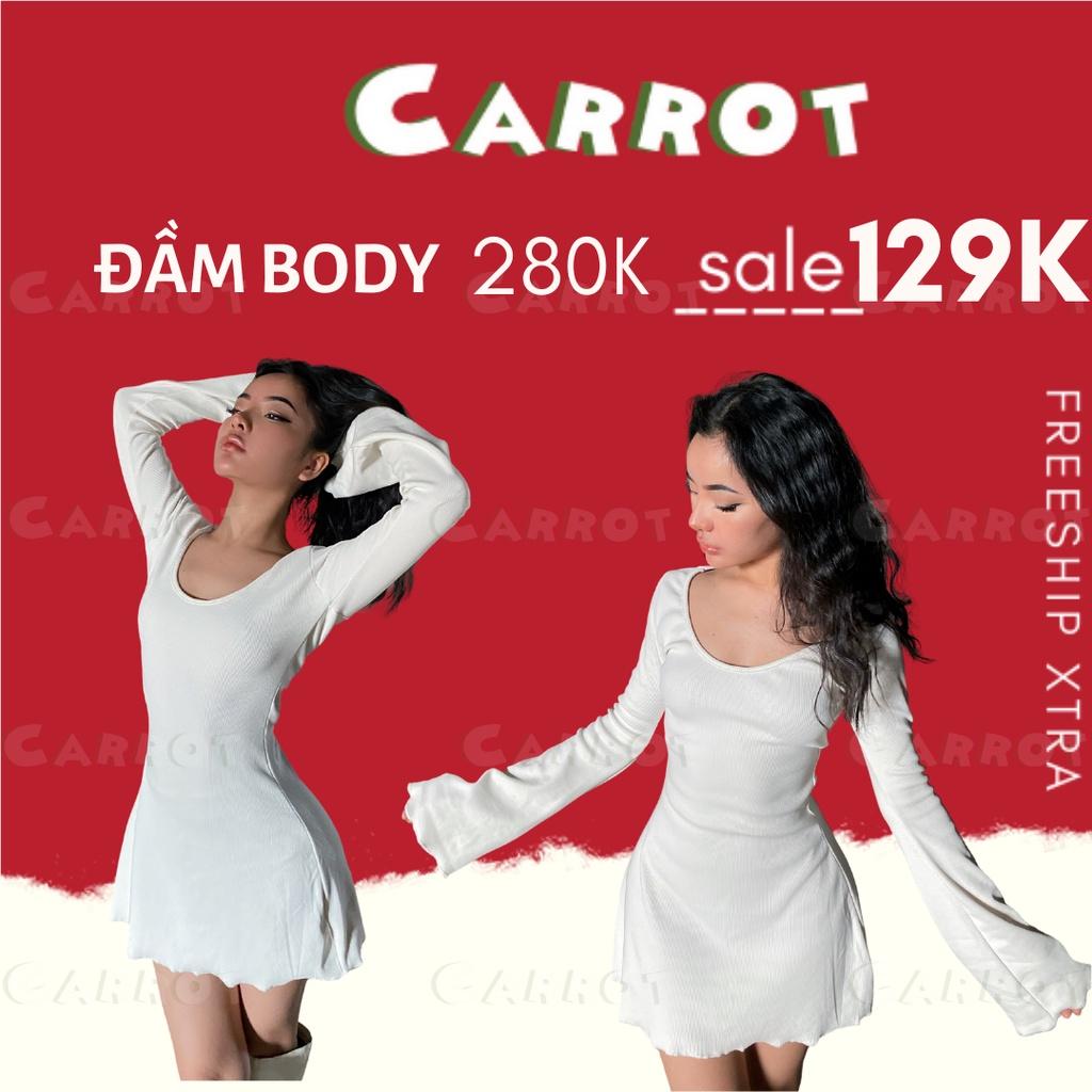 Đầm body sexy tay dài loe ôm váy xoè màu trắng đen chất thun co giãn dự tiệc carrotxinhdep