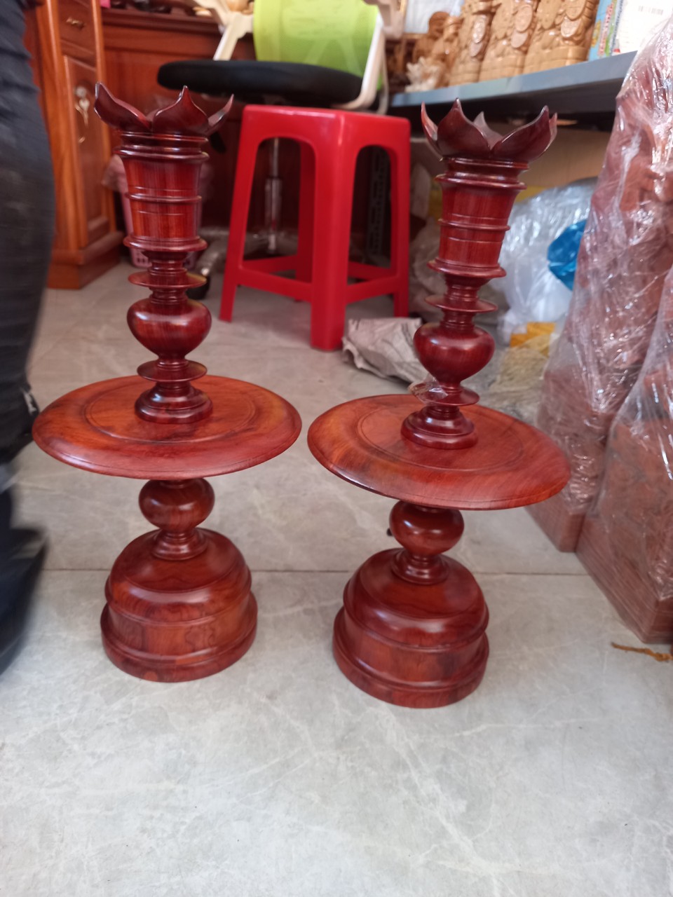 Cặp chân đèn gỗ hương cao 50 cm