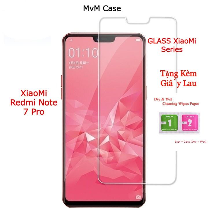 Kính Cường Lực Xiaomi Redmi Note 7 /Note 7 Pro trong suốt tặng kèm giấy lau màn hình ướt và khô