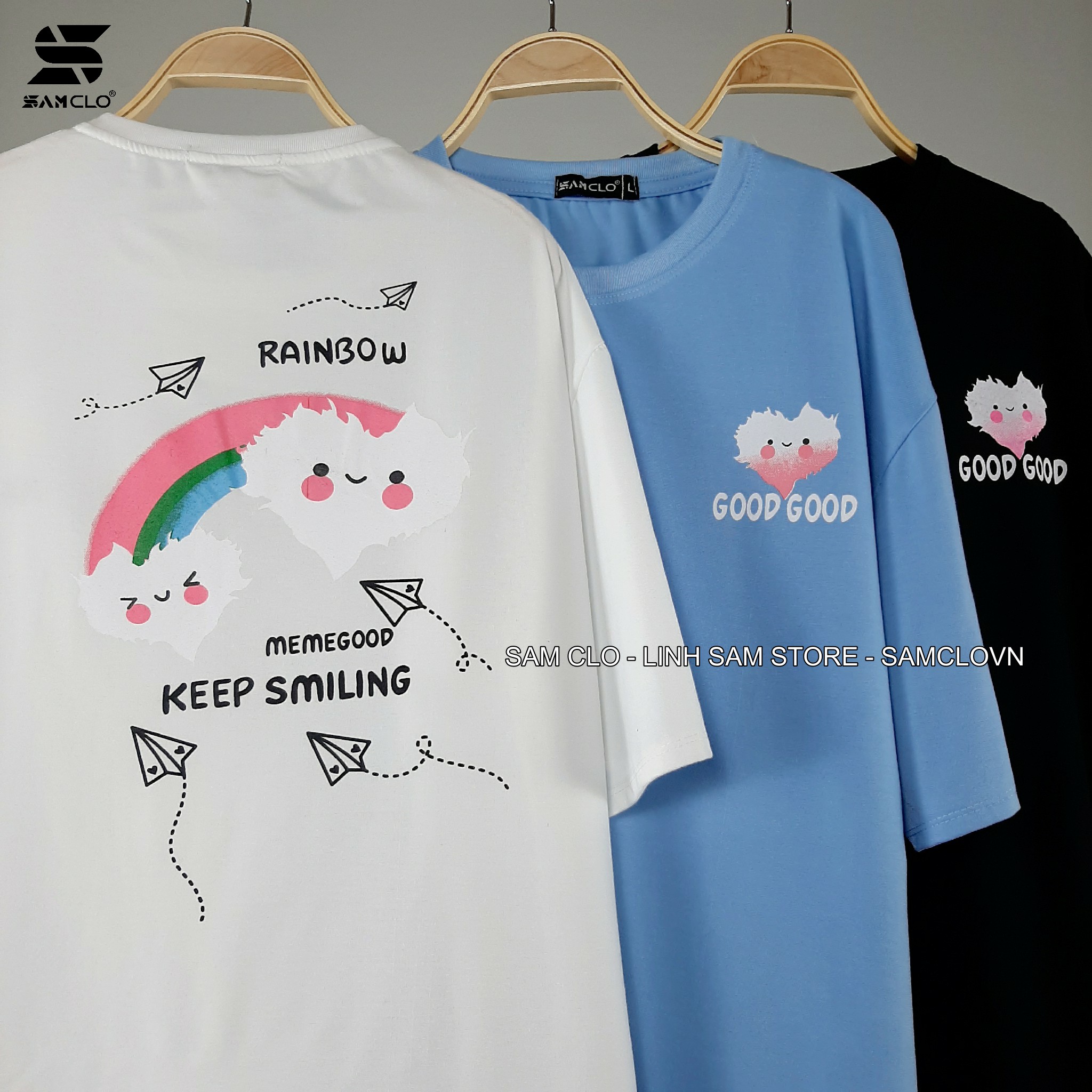 Áo thun tay lỡ nam nữ SAM CLO form rộng dáng Unisex in chữ KEEP SMILLING CÓ SIZE