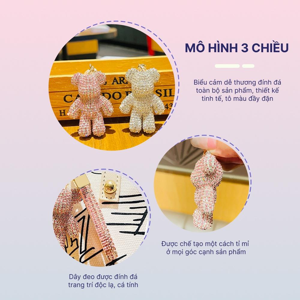 Móc khóa hot trend Bearbrick Gấu đính đá thời thượng treo xe sang chảnh, phụ kiện treo balo túi xách