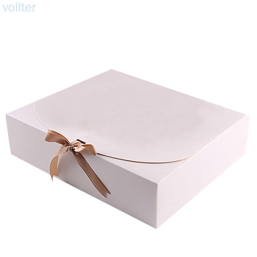 VOLL 5pcs Gift Boxes Birthday Paper Favor Cases Party Anniversary Gift Packing Boxes with Ribbon, White, Small