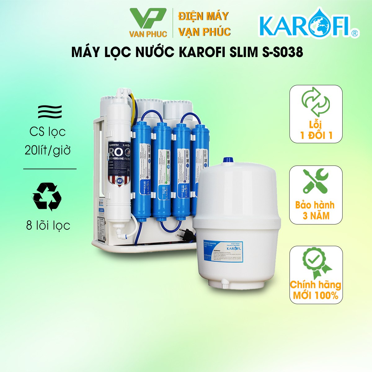 Máy lọc nước gia đình Karofi Slim S-s038, 8 lõi lọc - hàng chính hãng bảo hành36 tháng