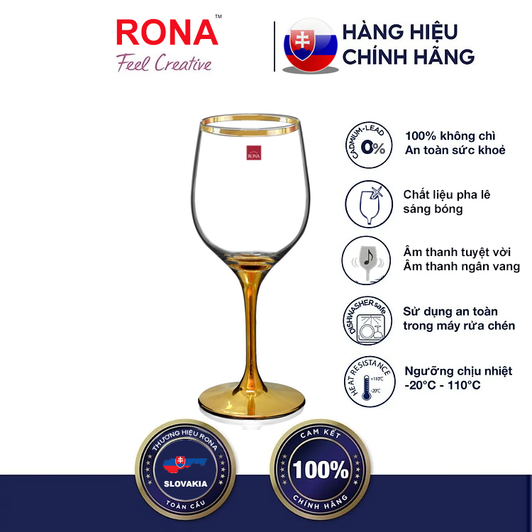 Bộ 6 Ly Vang Pha Lê Mạ Vàng 24K - 450ml