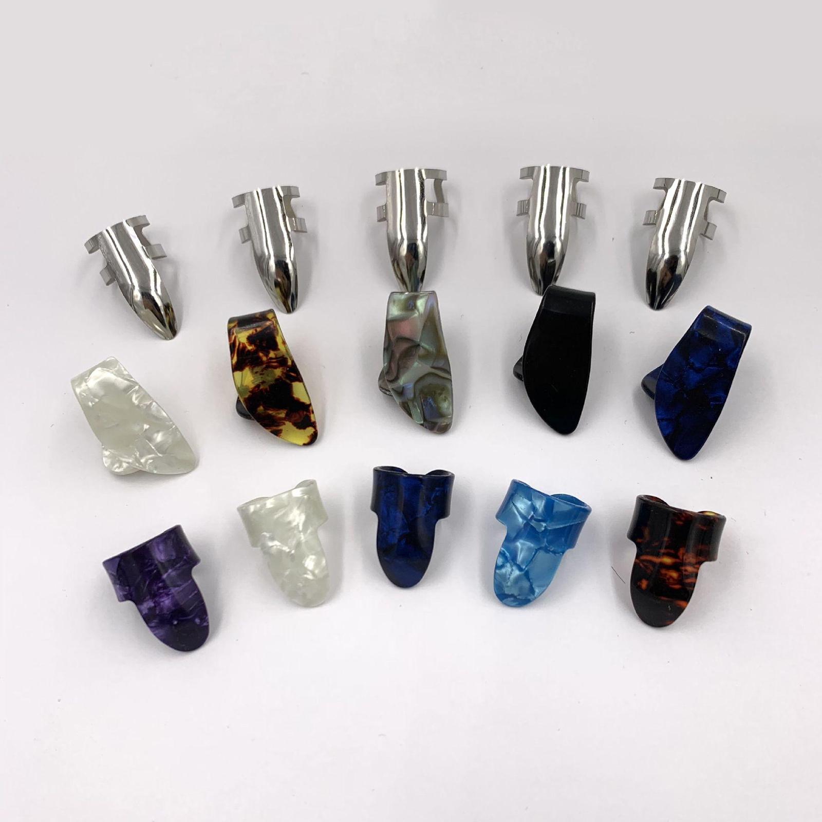Pack of 15 Guitar Thumb Finger Picks, Colorful Nail Plectrum, for Guitar Bass Banjo Plastic and Stainless Steel 15 Grid Box