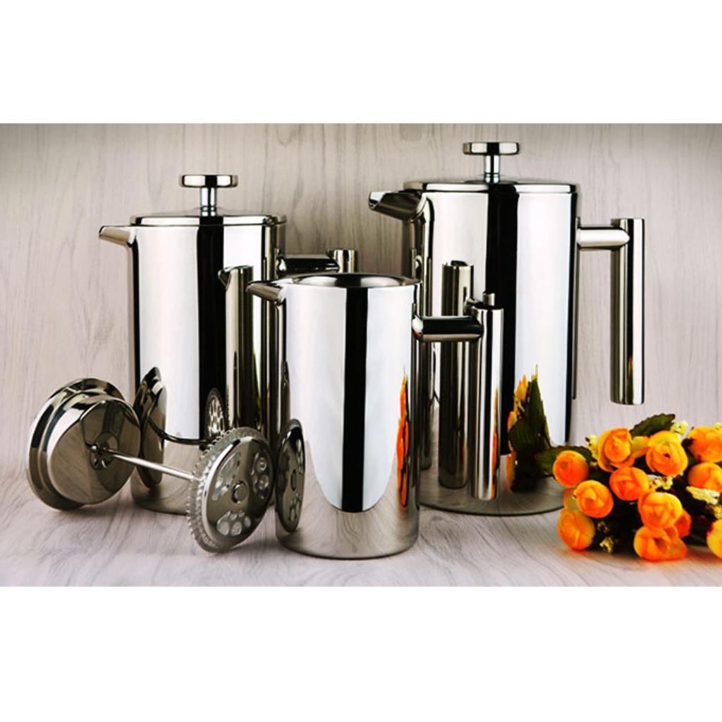 French Coffee Press Maker, Stainless Steel French Press Machine for Coffee Tea Camping Office, SIlver