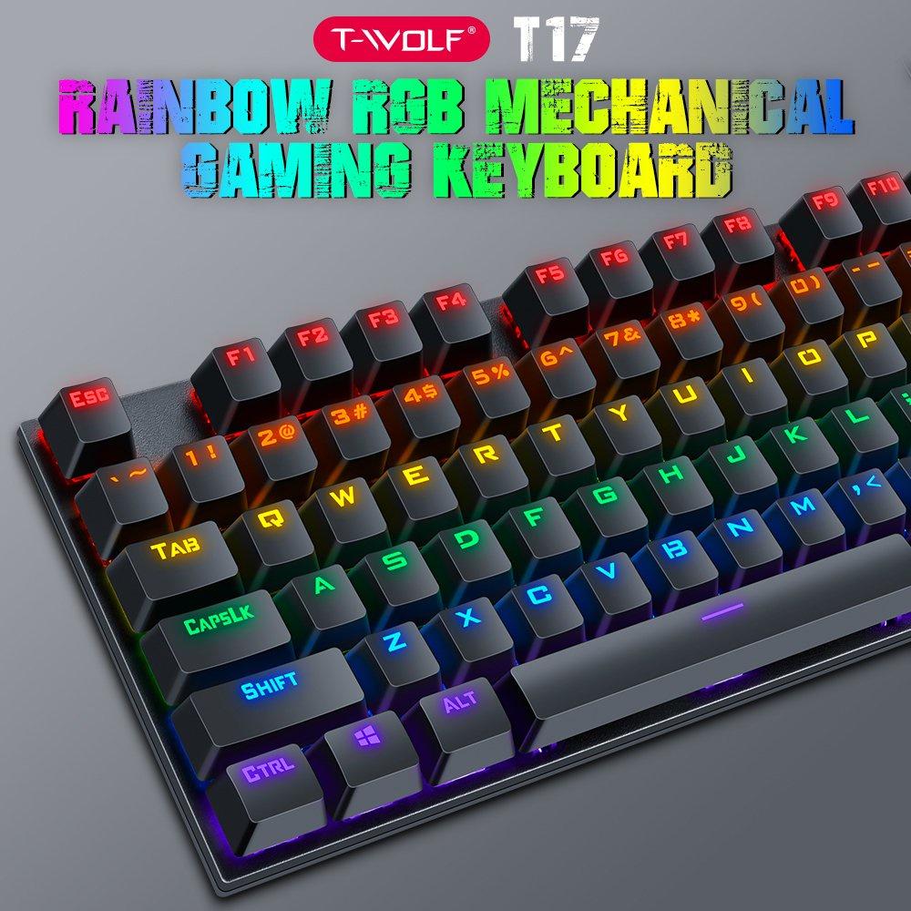 KEYBOARD T-Wolf T17 Phím cơ (Phím cơ, 104 key, Blue Switch, 12 chế độ Led)- BẢO HÀNH 12 THÁNG