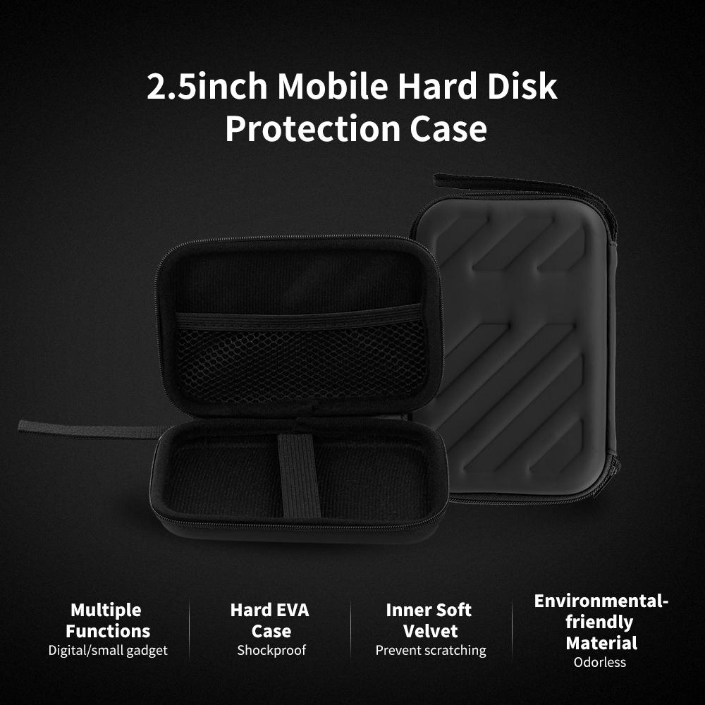 External Hard Drive Disk Case Shockproof EVA Case 2.5in HDD with Mesh Pocket and Soft Inner Fabric Carrying Case for