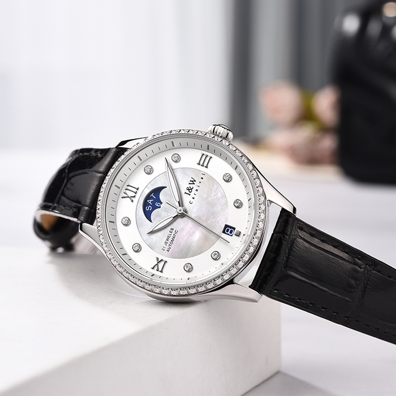 Đồng hồ nữ chính hãng I&amp;W CARNIVAL IW582G-2 Kính sapphire ,chống xước ,Chống nước 30m ,Bảo hành 24 tháng,Máy cơ (Automatic),dây da cao cấp, thiết kế đơn giản dễ đeo