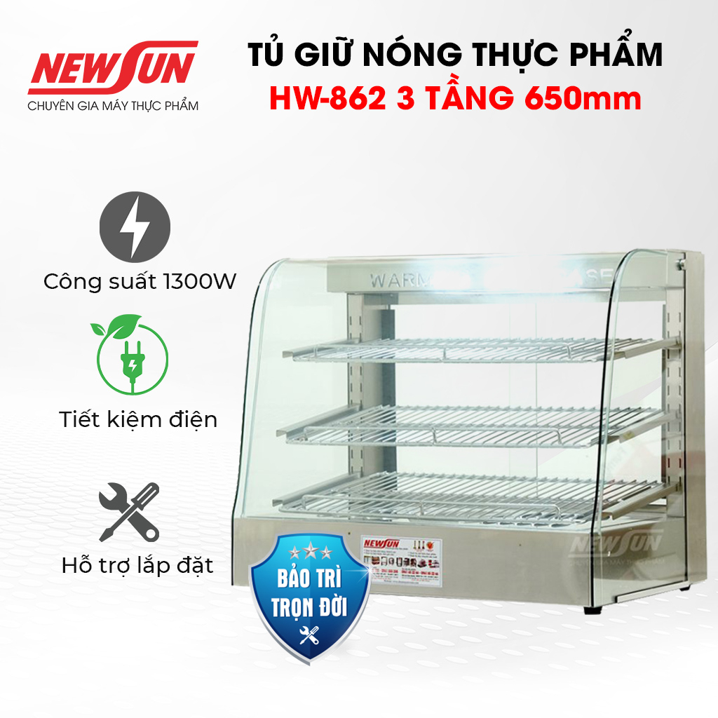 Tủ giữ nóng thực phẩm HW-862 thiết kế 3 tầng 650mm giữ thực phẩm thơm ngon nóng giòn NEWSUN - Hàng chính hãng