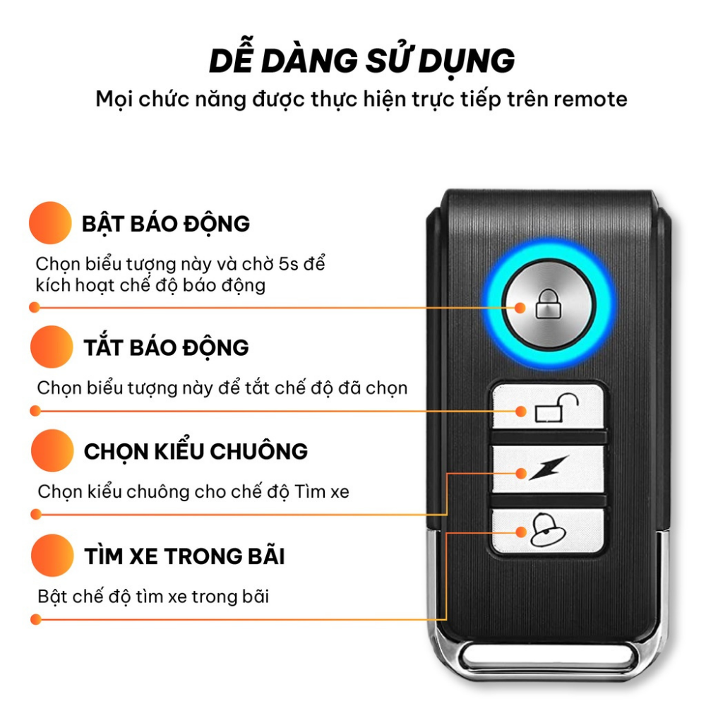 Chuông báo động chống trộm xe máy, xe đạp thông minh CTFAST KS-SP22R, cảm biến rung còi báo to, tích hợp điều khiển từ xa hỗ trợ tìm xe trong bãi xe, phát tín hiệu SOS khi gặp sự cố, chống nước IP65 - Hàng loại 1