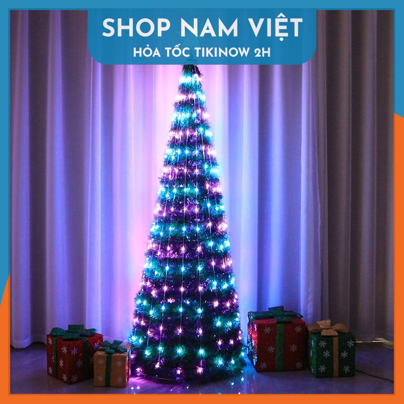 Cây Thông Noel Kèm Đèn Led Điều Khiển Remote, Có Thể Gấp Gọn, Trang Trí Giáng Sinh