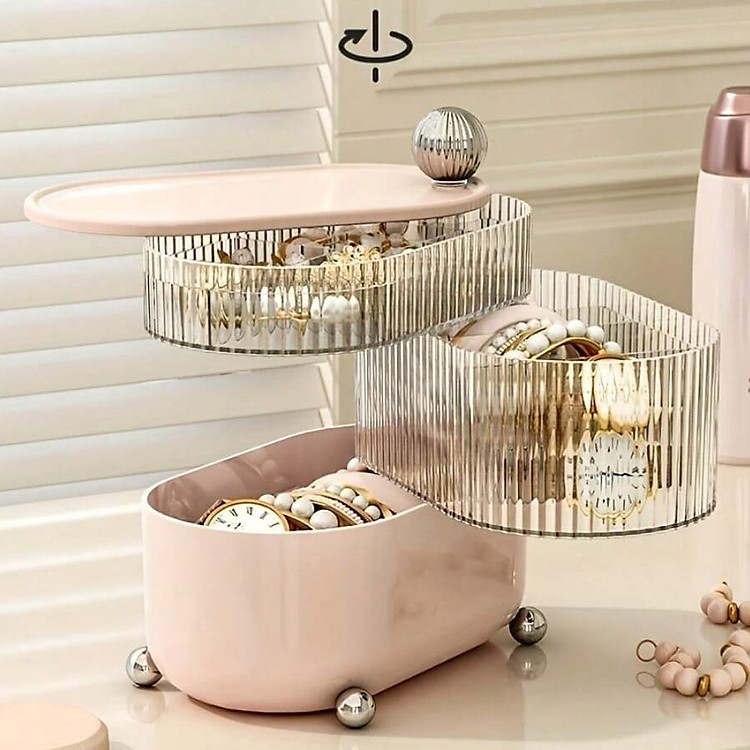 Hộp Đựng Trang Sức, Đồng Hồ, Phụ Kiện Mẫu Mới Năm 2023 Xoay 360 Độ 3 Tầng, Tiện Lợi, Sang Trọng, Tinh Tế