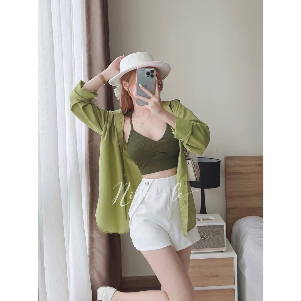 Sét bộ đùi thời trang nữ, khoác sơ mi phối áo 2 dây croptop sang chảnh, trẻ trung cho nàng dạo phố, đi biển