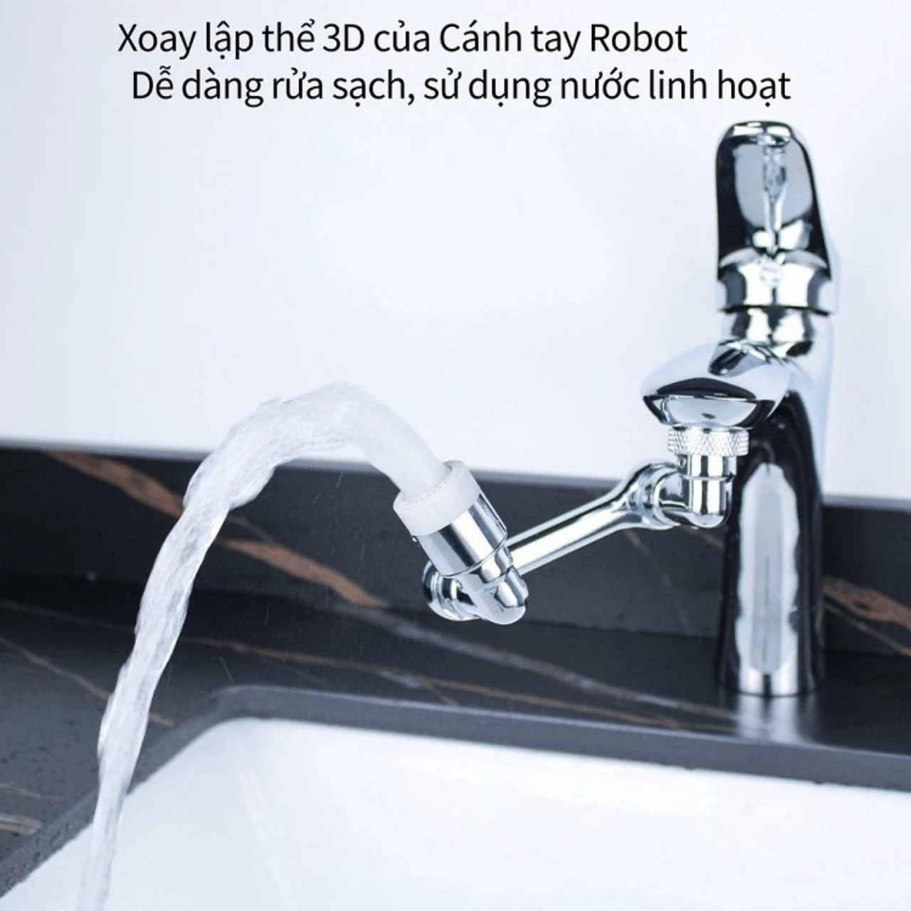 Loại INOX - Đầu Nối Vòi Nước Xoay 1080 độ - Đầu Vòi Nước Thông Minh Lắp Bồn Rửa Mặt - Hai Chế Độ Nước