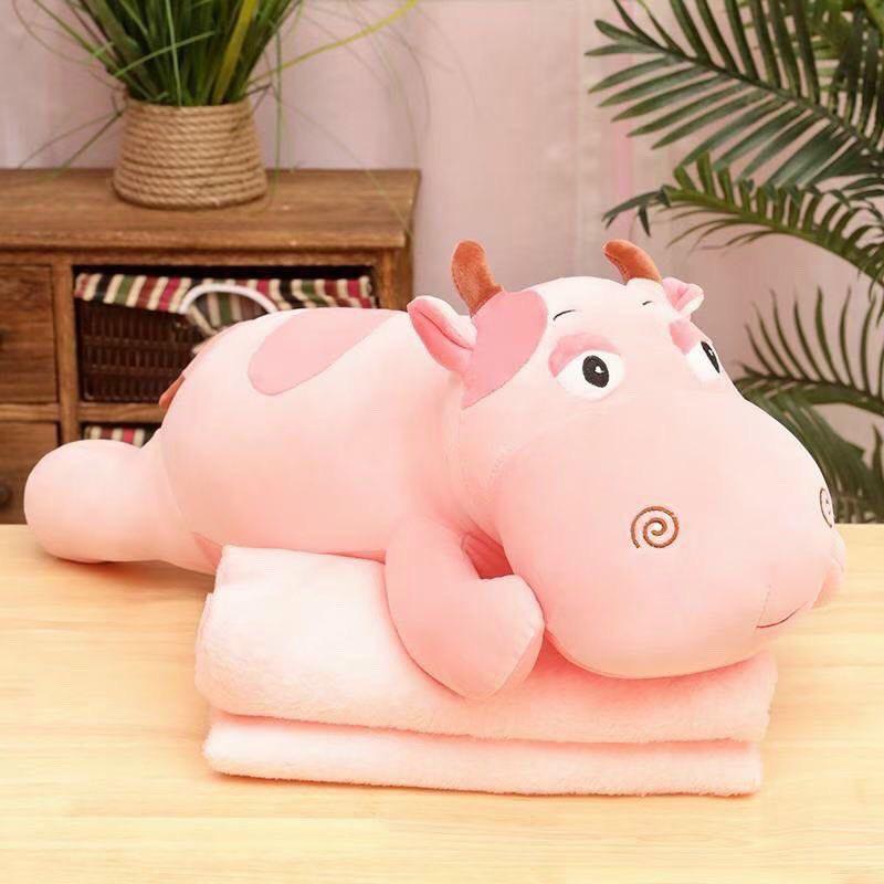 Bộ chăn ga gối hình thú 3 in 1 kèm gối hình thú nhồi bông