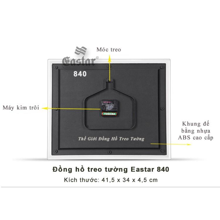 Đồng hồ Treo tường EASTAR KIM TRÔI Chữ Nhật Mặt Đen – Mặt Kính 3D – Bộ Số Nổi Ánh Kim Bạc – Tặng Pin Maxell