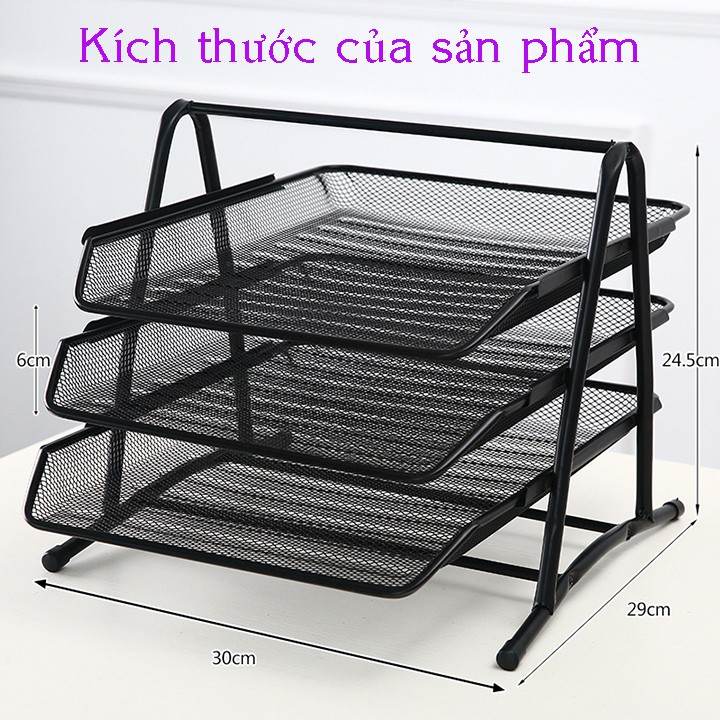 Dụng cụ văn phòng, giá để hồ sơ tài liệu, kệ sách vở đa năng khung kim loại chắc chắn MẪU MỚI K3T - 3 TẦNG