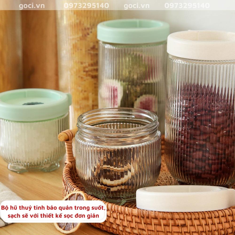 Lọ thủy tinh đựng thực phẩm vân sọc nắp kín hũ gia vị đồ khô nhà bếp chống ẩm mốc bảo quản nguyên liệu đồ ăn cao cấp