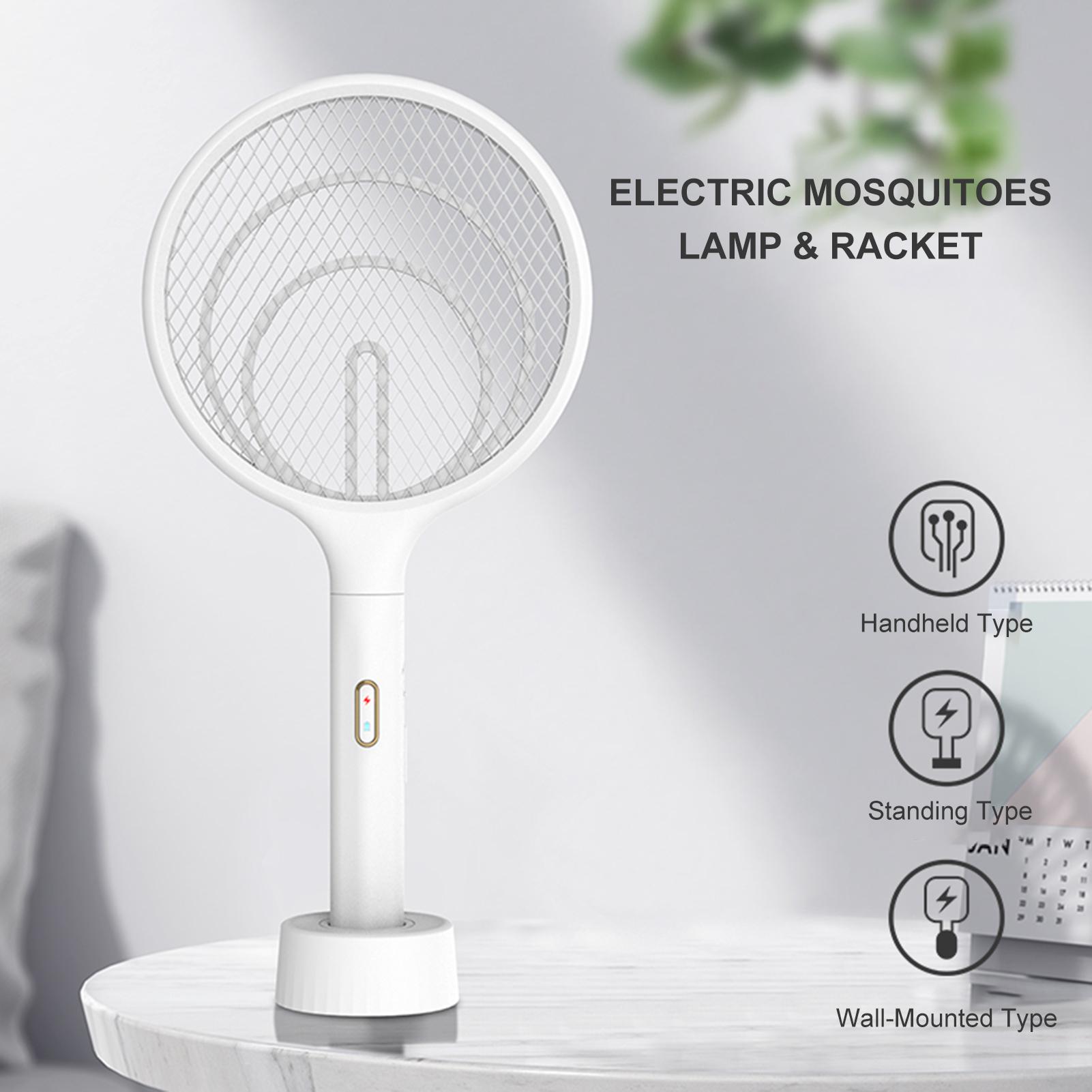 Vợt muỗi bằng điện cầm tay có giá đỡ và treo tường sạc lại USB