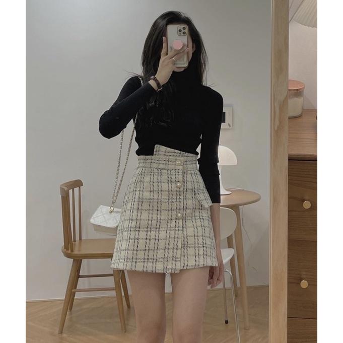 Set Áo Len Tăm Cao Cổ Mix Chân Váy Dạ 2 Màu Siêu Xinh Có Ảnh Thật Kèm Video