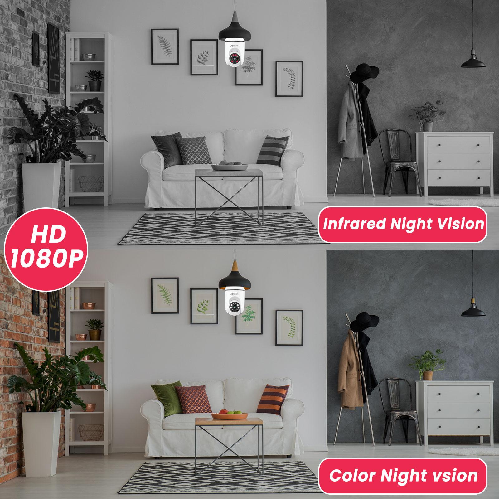 Camera IP Wifi bóng đèn ANRAN 1080P Cơ sở E27 Giám sát an ninh 360 ° Theo dõi tự động Tầm nhìn ban đêm đủ màu Cảm biến không dây ngoài trời Kích thước: Camera 1080P 64GB