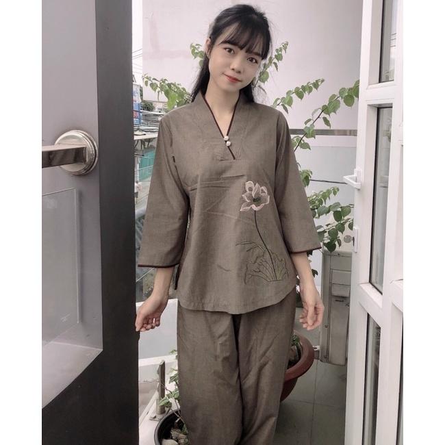 Đồ Lam Đi Chùa# Mẫu Hoa 2 Nút
