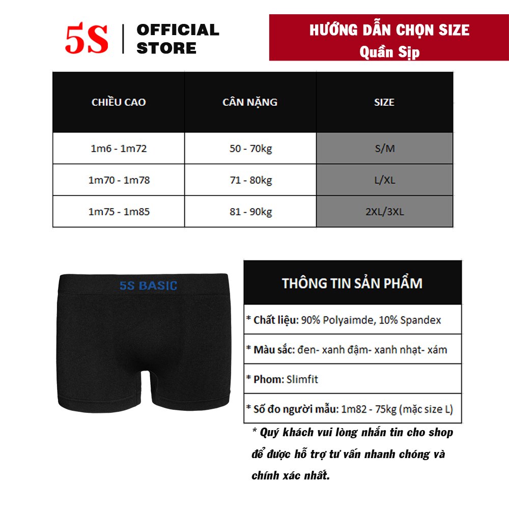 Combo 2 Quần Lót Nam Boxer 5S (4 màu), Co Giãn 4 Chiều, Thấm Hút Mồ Hôi, Kháng Khuẩn Tốt (SIP21010BOX)