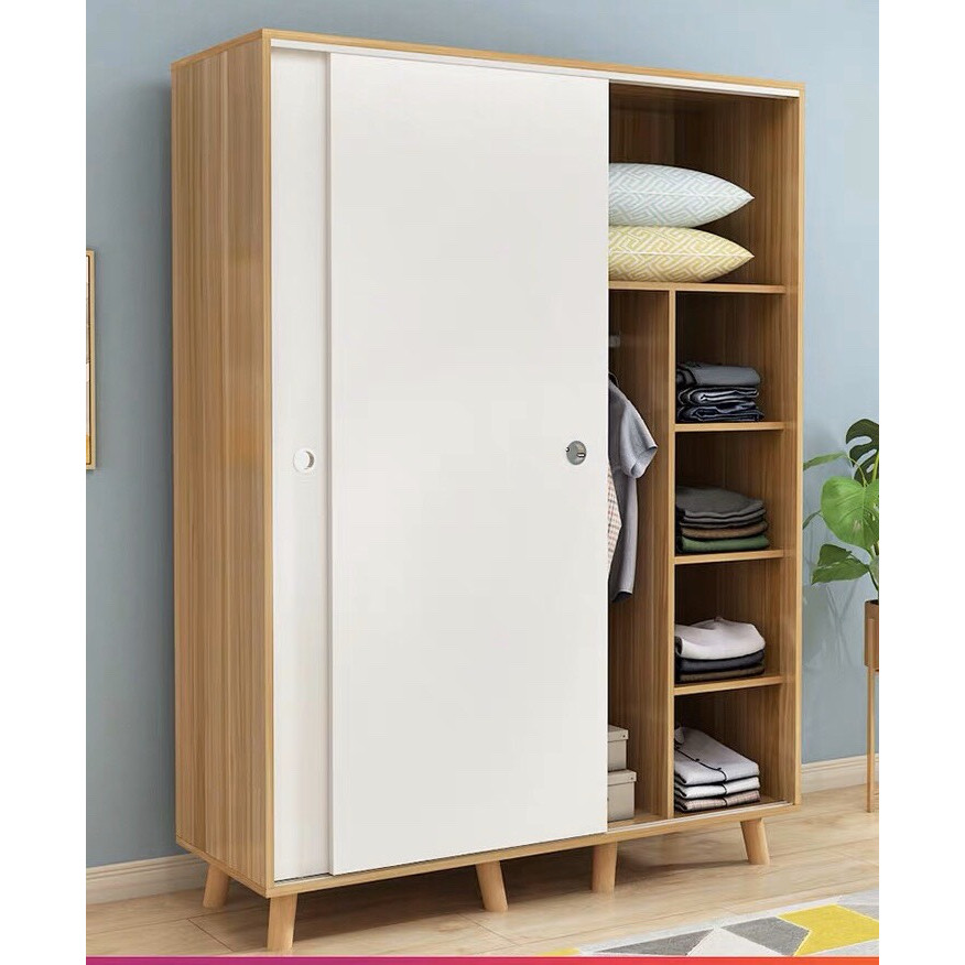Tủ Quần Áo 2 Cánh Trượt Màu Trắng- sồi phong cách Bắc Âu sang trọng hiện đại Cao 1m9 x R1m4
