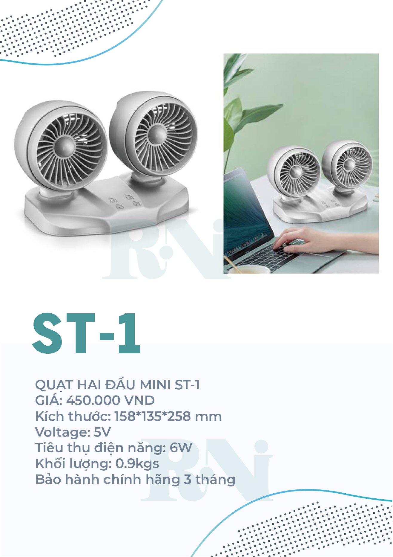 Quạt đôi mini USB KEMIN ST Chính hãng-1 Đa Năng Xoay 360 độ - Để bàn làm việc và ô tô