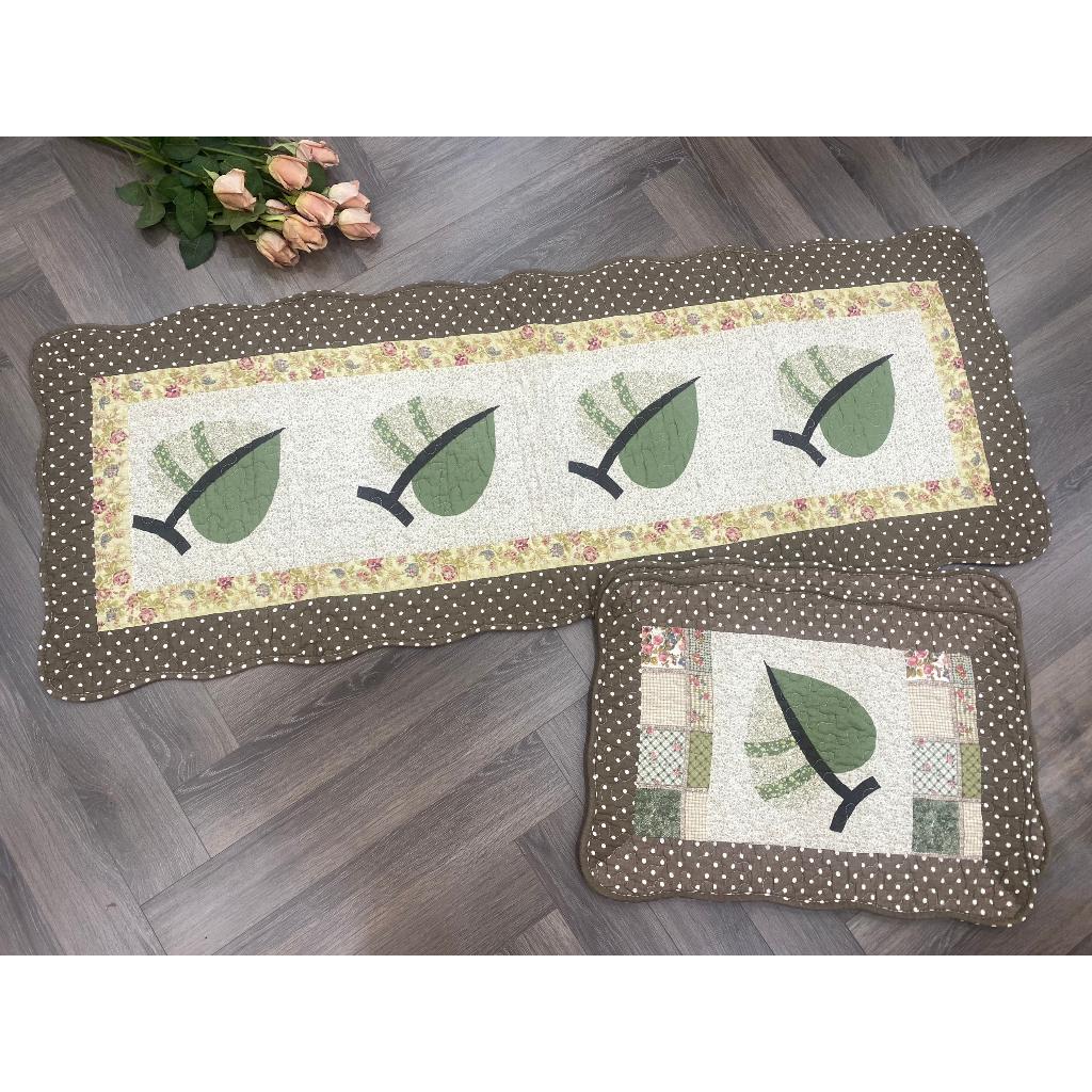 Thảm set 3 - chiếc lá 2 màu - viền xanh lá - T3N54403
