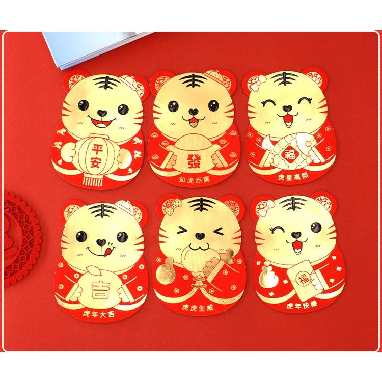 Bao Lì xì Tết 2022 Nhâm Dần độc lạ – Set 6 cái hình con hổ nhiều màu sắc cực kỳ cute đáng yêu mừng tuổi năm mới cho bé