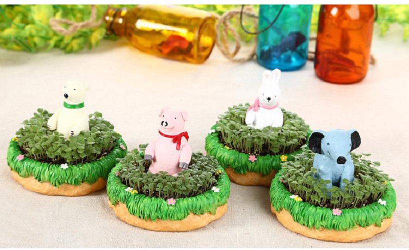 Chậu trồng cây tự tưới Ecoey hình Zoony Garden kèm hạt giống và đất Cỏ lá