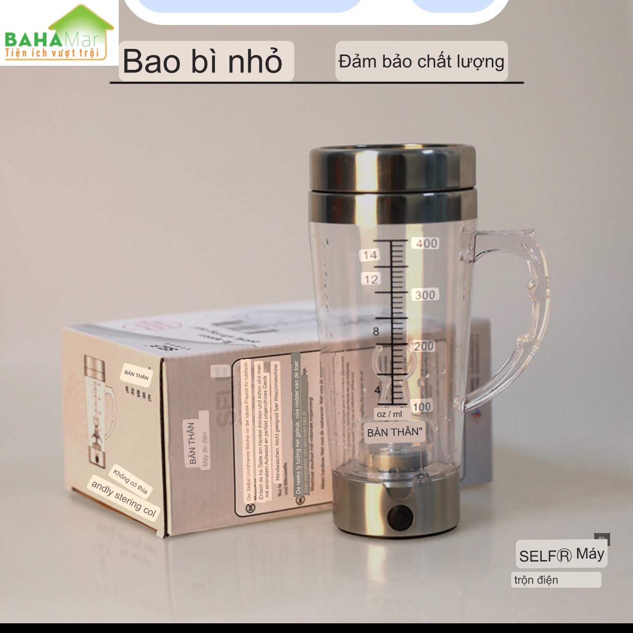 CỐC KHUẤY TỰ ĐỘNG PHA SỮA, CAFE, BỘT PROTEIN… THAY CỐC LẮC CỐC TRỘN &quot;BAHAMAR&quot; Sử dụng đơn giản, chỉ cần nhấn nút nguồn trên động cơ để trộn, thêm bột và chờ 30 giây.